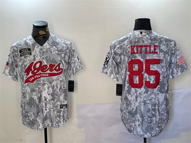 Men's San Francisco 49ers #85 George Kittle 2024 Arctic Camo Salute to Service Stitched Baseball Jersey